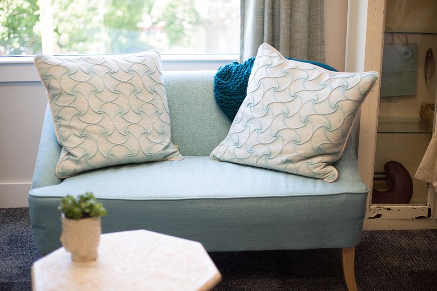 Close-up of a comfortable, well-appointed guest seating area